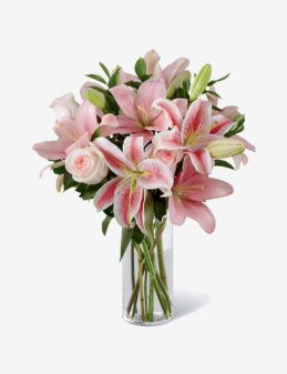 Wonderful Pink Stargazer Lilies In Glass Vase